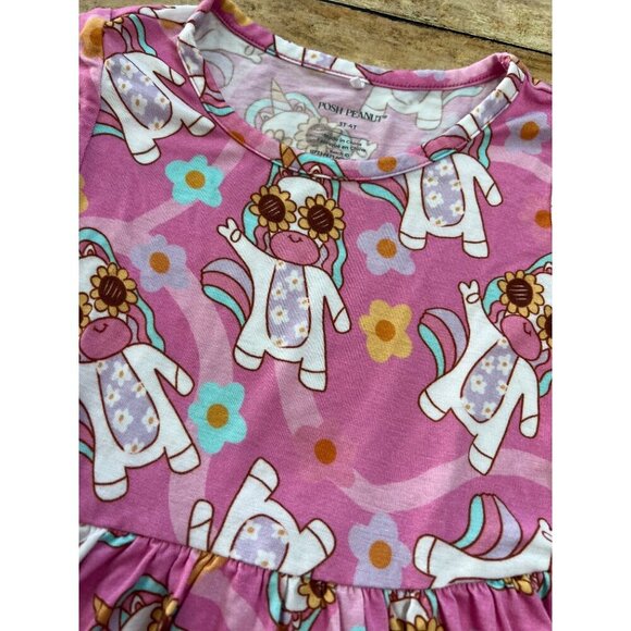 Posh Peanut Unicorn Vibes Short Sleeve Ruffled Twirl Dress 3T/4T - Picture 3 of 5